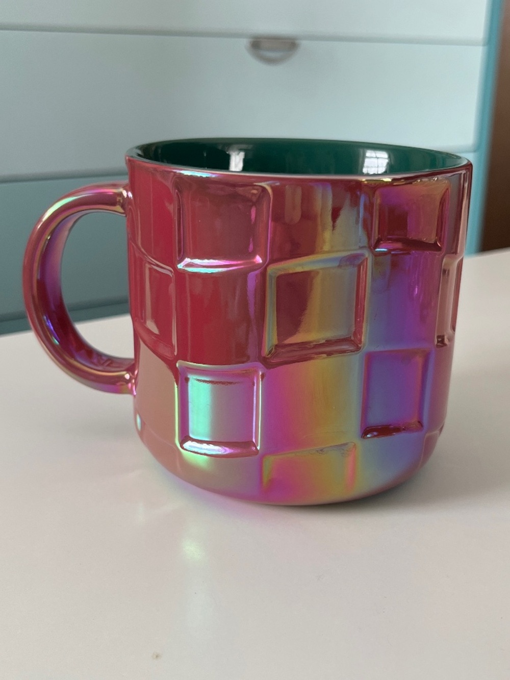 Starbucks 2024 Holiday Iridescent Pink Exterior 14 oz Mug with Green Interior